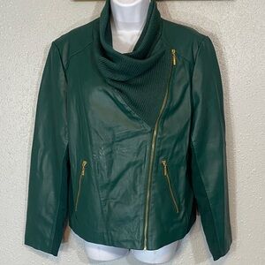 IMAN Dark Green Leather Jacket with Gold Accents